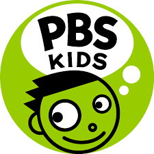 PBS Kids logo featuring a green circle with a cartoon childs face and thought bubbles. The words PBS Kids appear in bold black letters inside the larger thought bubble.