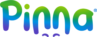 The Pinna logo features the word Pinna in a playful, rounded font with a blue-to-green gradient. The letter n resembles animal ears, and two curved lines below suggest a small animals face.